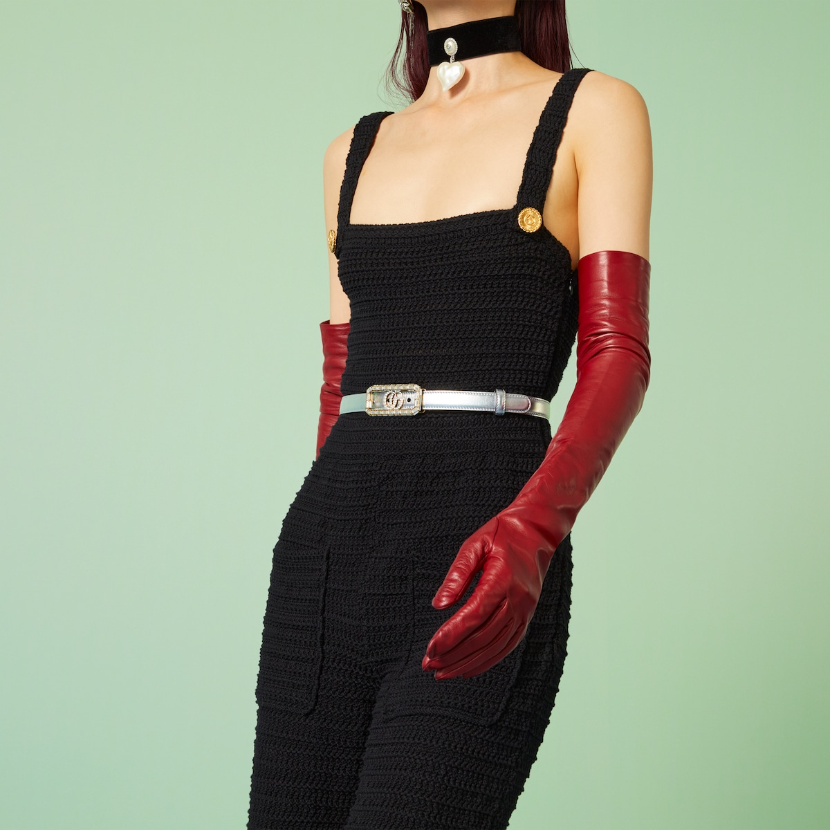 Thin belt with crystal Double G buckle - Image 3